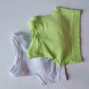Green and White Longline Sports Bras, Set of 2, M